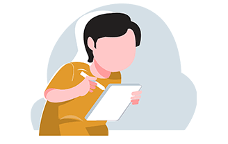 Graphic of a boy writing on a piece of paper