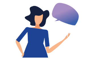 Graphic of a woman with a comment bubble above her head.