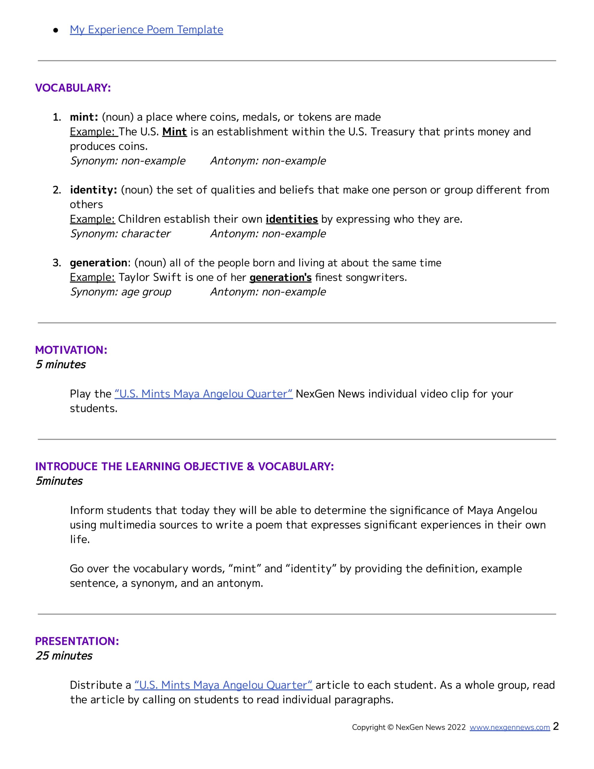 3-5 Lesson Plan _U.S. Mints Maya Angelou Quarter_pg2